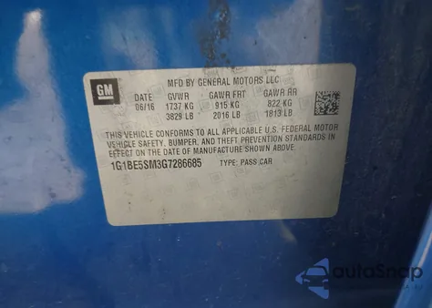 2016 Chevrolet Cruze Lt Auto из США, поврежденный, VIN 1G1BE5SM3G7286685